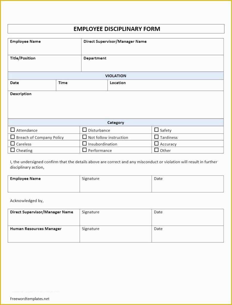 Hr Documents Templates Free Of Employee Disciplinary form