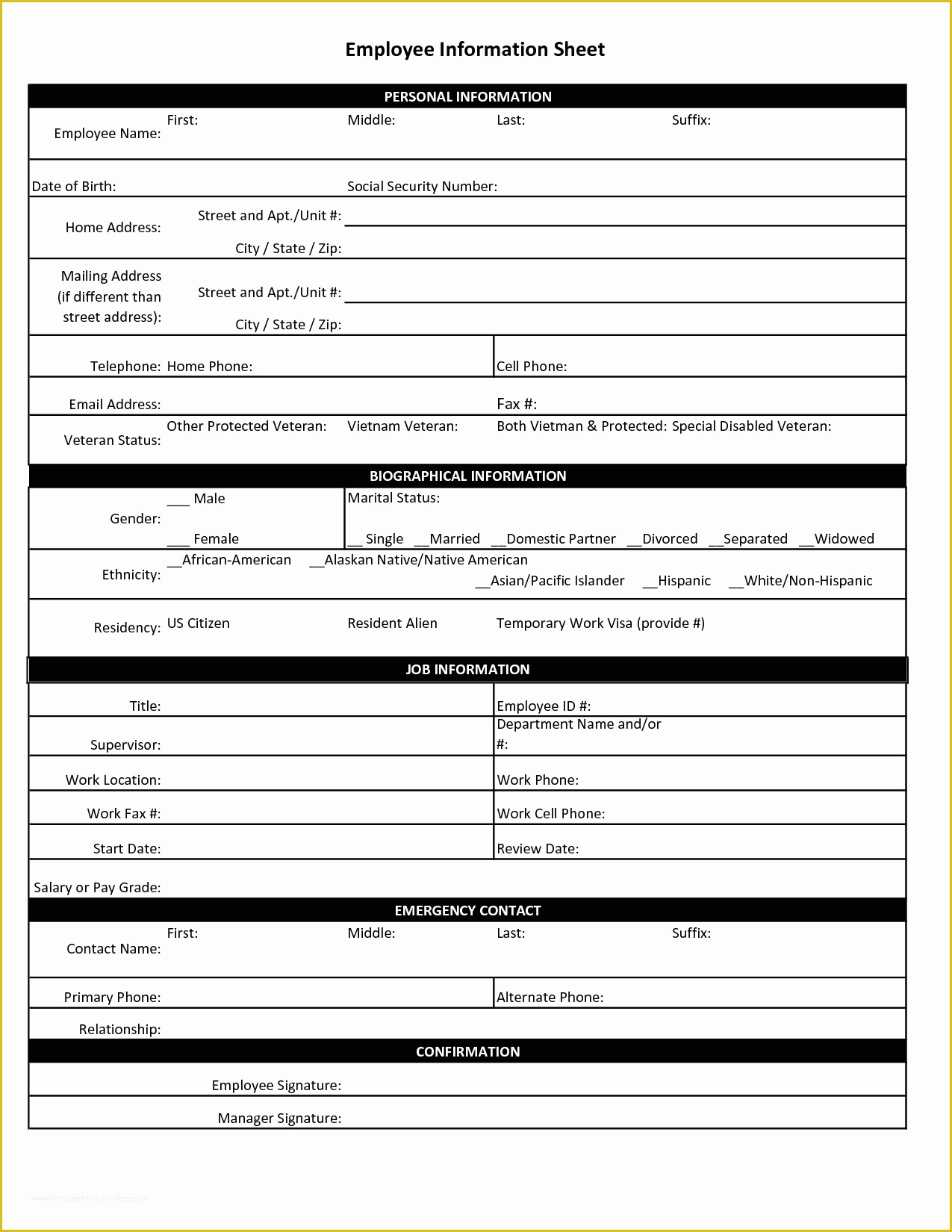 Hr Documents Templates Free Of Employee Personal Information Sheet Hardsell