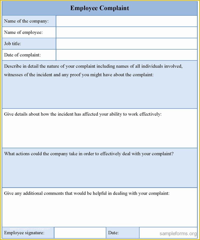 Hr Documents Templates Free Of Employee Plaint form Sample forms
