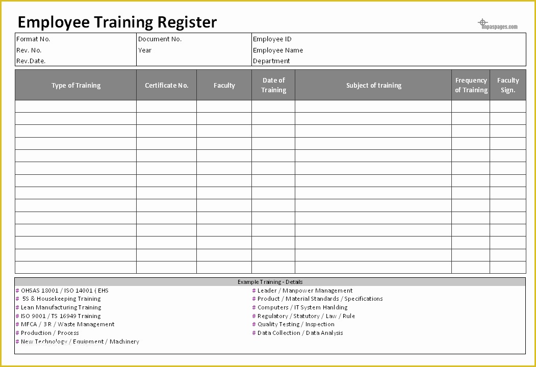 Hr Documents Templates Free Of Excel Employee Training Log Template Free Human