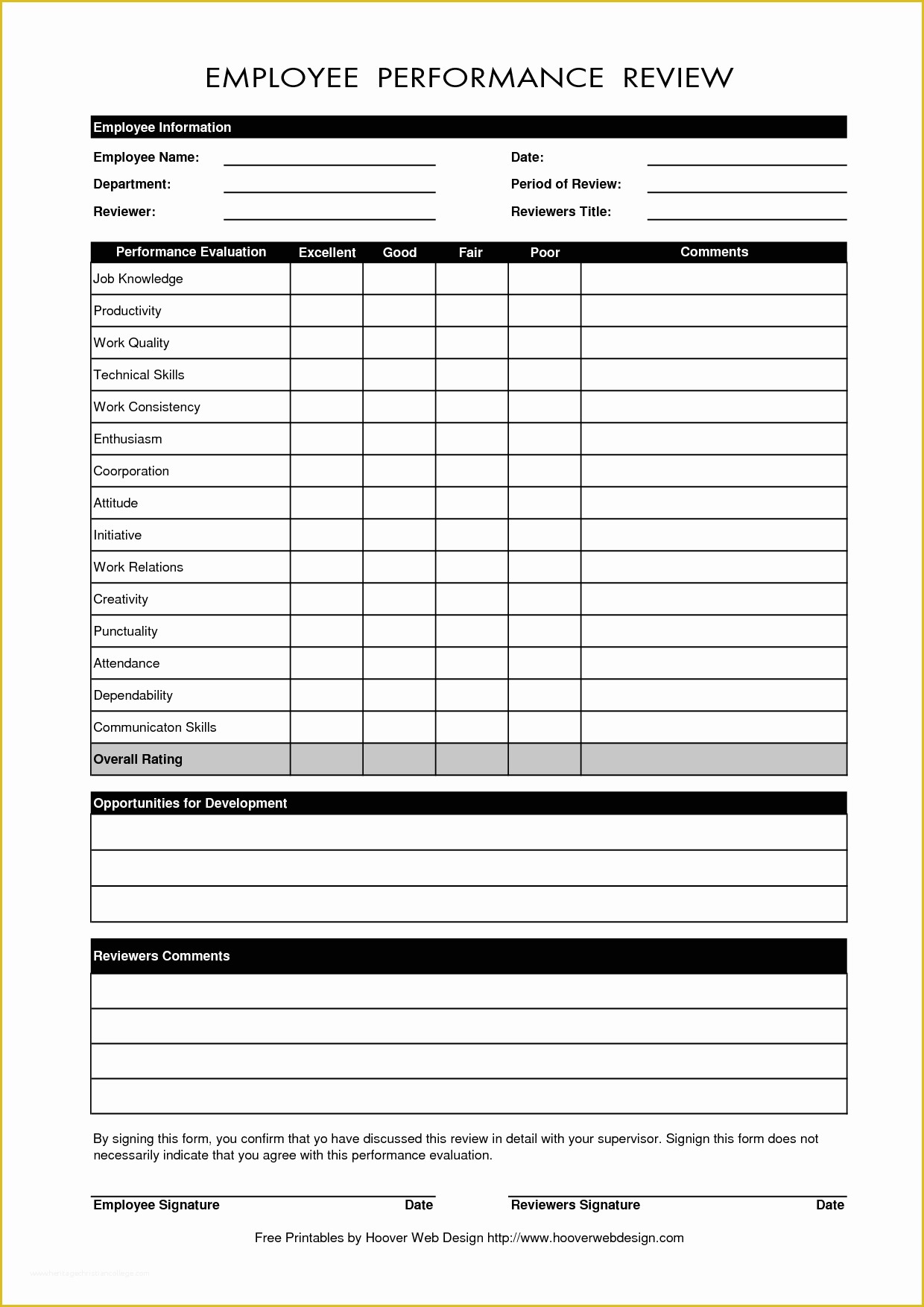 Hr Documents Templates Free Of Free Employee Performance Evaluation form Template