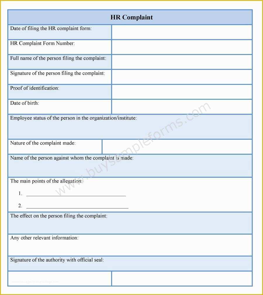 Hr Documents Templates Free Of Hr Plaint form Sample forms