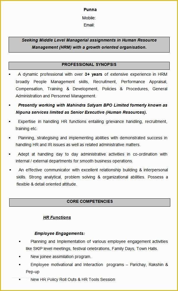 Hr Resume Templates Free Of 21 Hr Resume Templates Doc