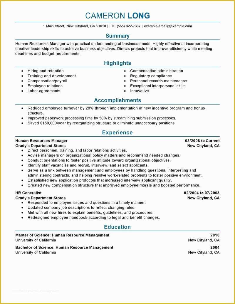Hr Resume Templates Free Of 7 Amazing Human Resources Resume Examples