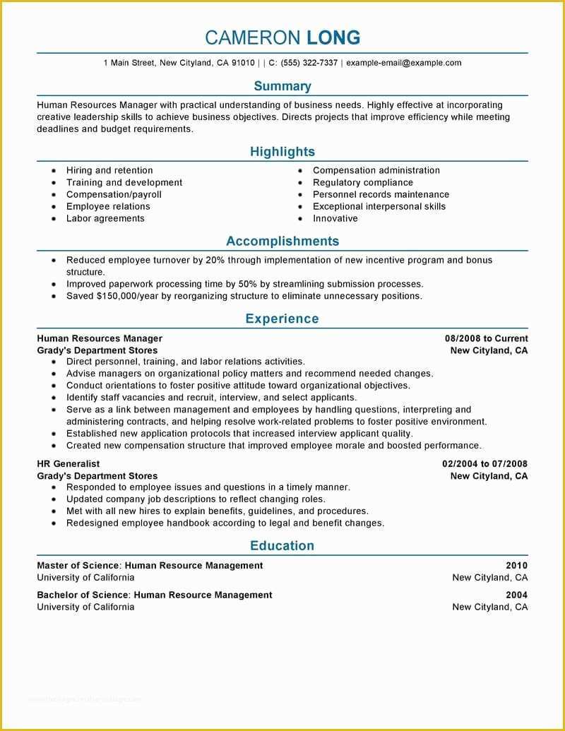Hr Resume Templates Free Of 7 Amazing Human Resources Resume Examples