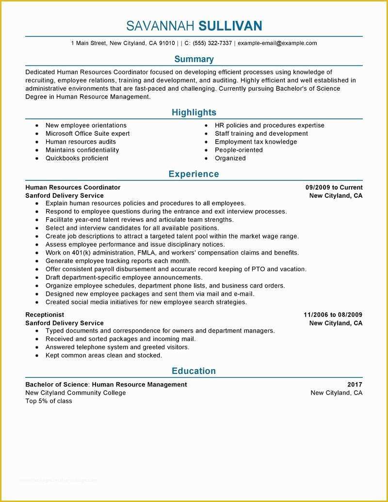 Hr Resume Templates Free Of Examples Human Resources for Kids