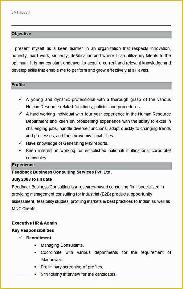Hr Resume Templates Free Of Executive Hr and Admin Sample Resume Hr Manager Resume