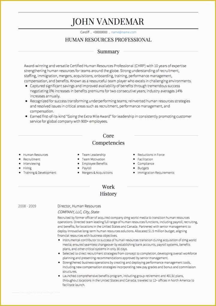 Hr Resume Templates Free Of Hr Cv Examples and Template