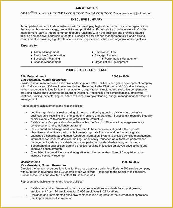 Hr Resume Templates Free Of Hr Executive Free Resume Samples