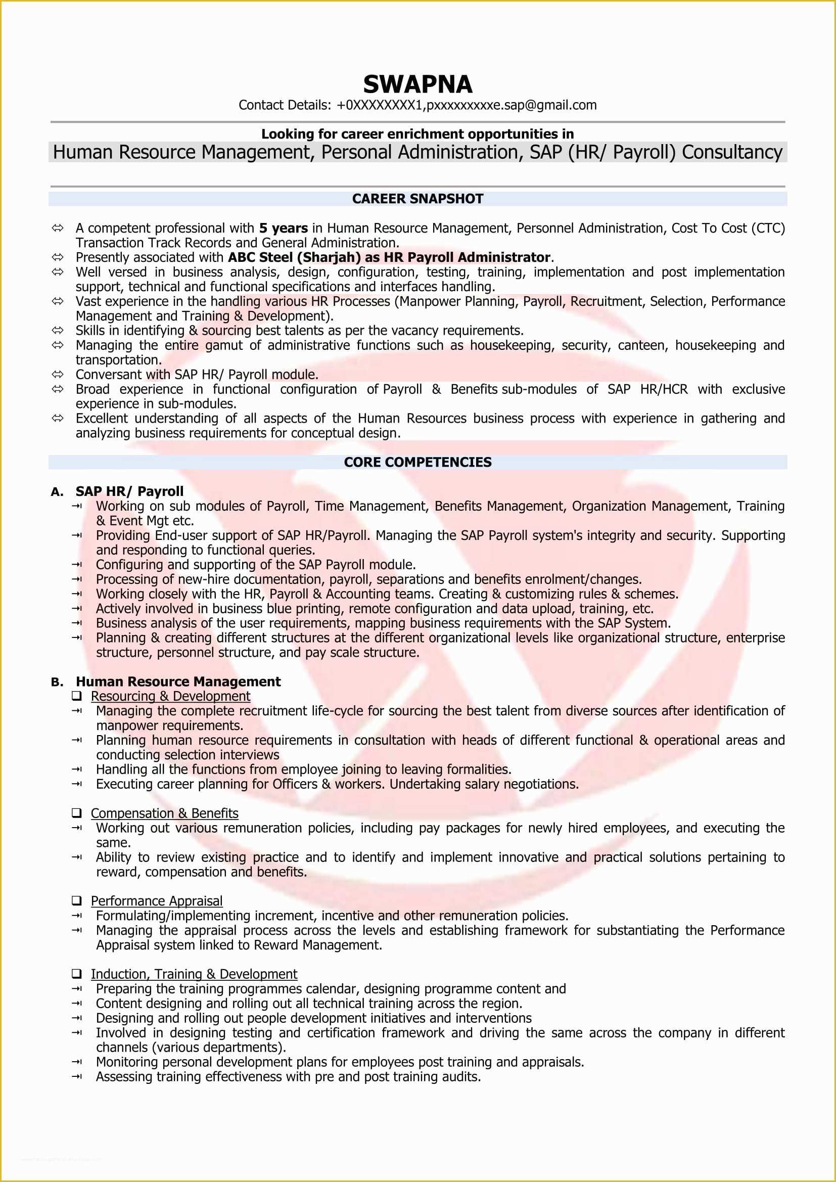 Hr Resume Templates Free Of Hr Executive Sample Resumes Download Resume format Templates