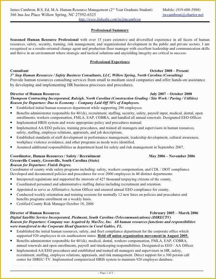 Hr Resume Templates Free Of Hr Generalist Resume