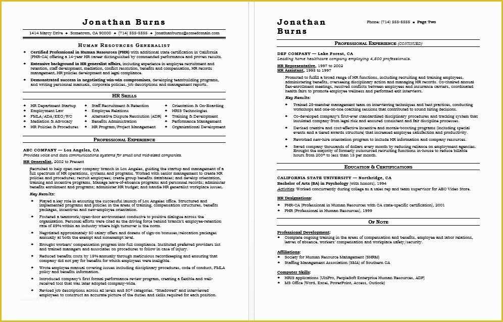 Hr Resume Templates Free Of Hr Generalist Resume Sample