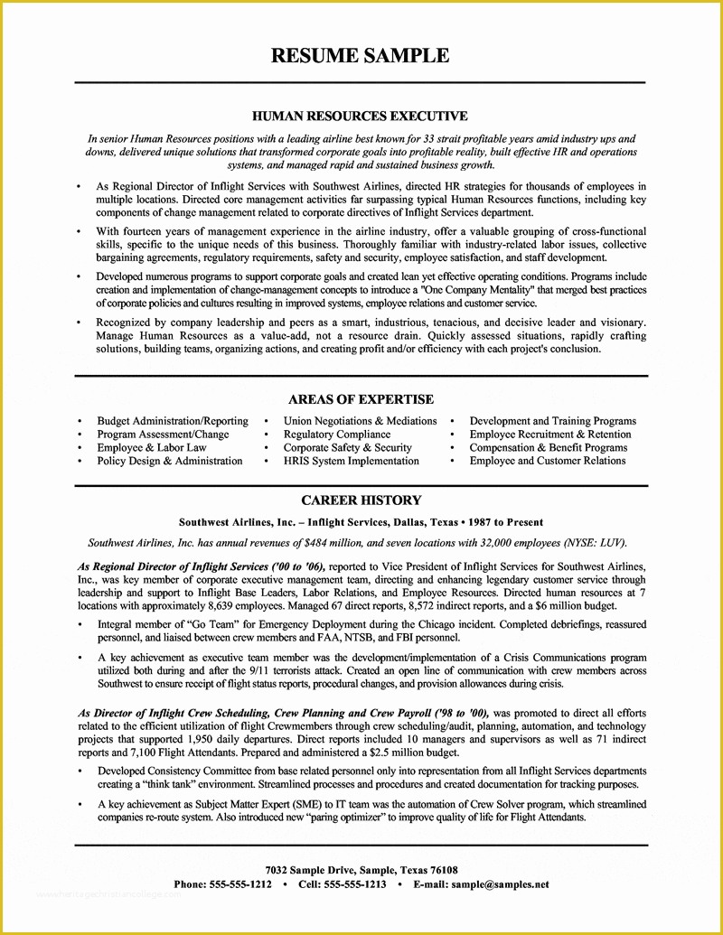 Hr Resume Templates Free Of Human Resources Executive Resume Airline Industry