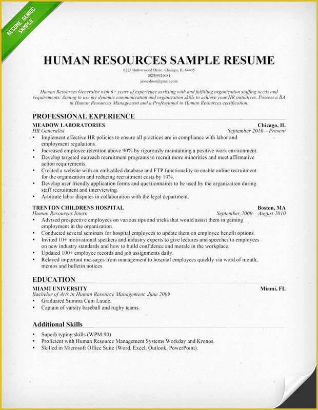 Hr Resume Templates Free Of Human Resources Hr Resume Sample &amp; Writing Tips