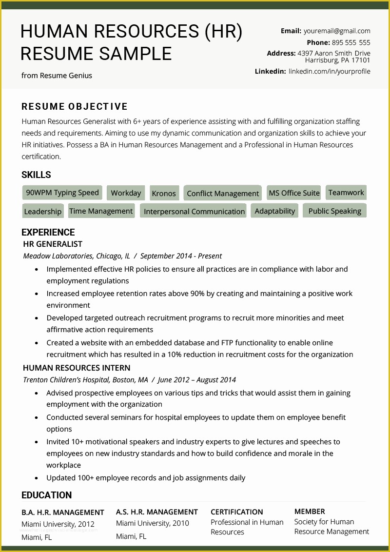 Hr Resume Templates Free Of Human Resources Hr Resume Sample & Writing Tips