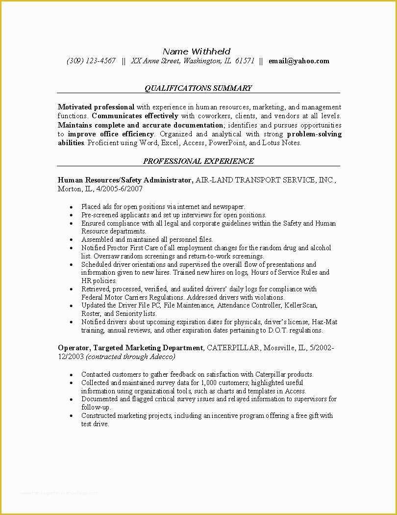 Hr Resume Templates Free Of Human Resources Resume Example Sample Resumes for the Hr