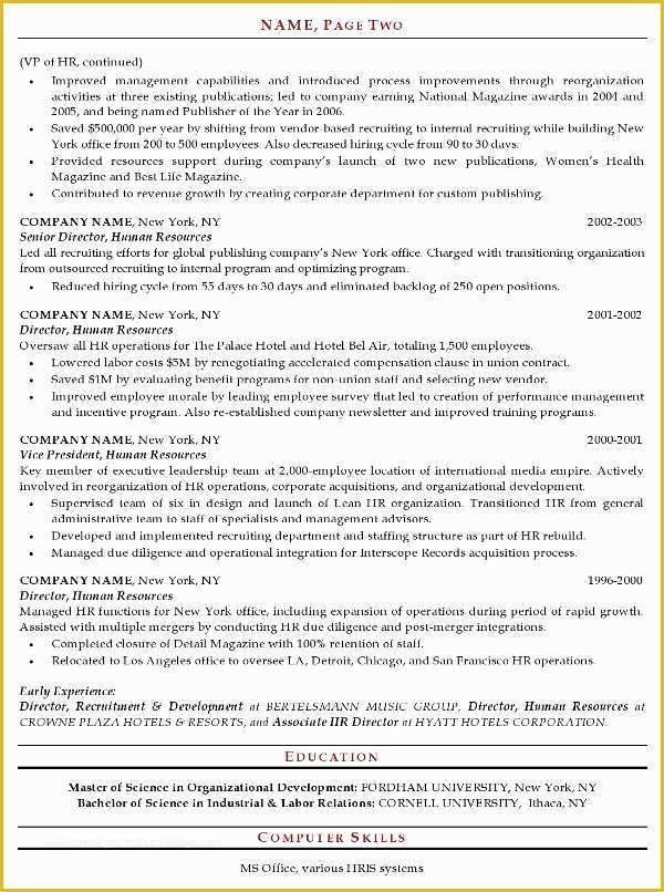 Hr Resume Templates Free Of Resume Sample 20 Human Resources Executive Resume