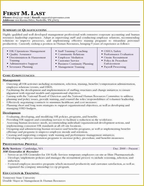 Hr Resume Templates Free Of Resume Samples