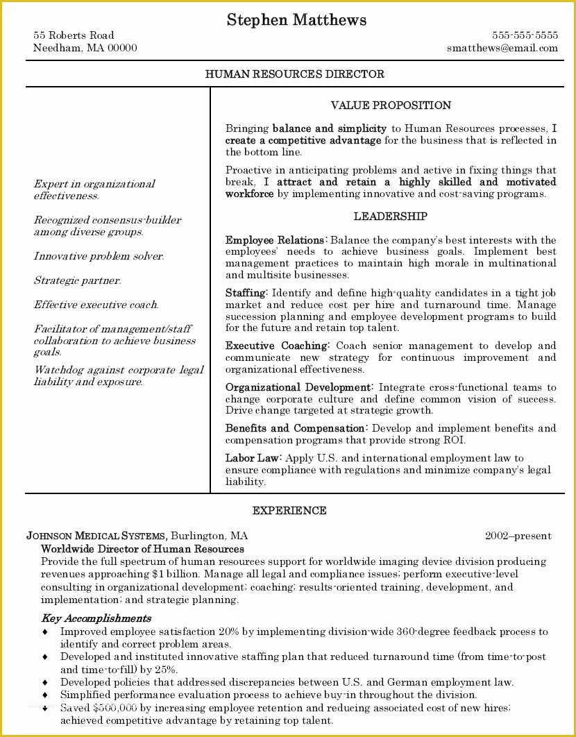 Hr Resume Templates Free Of Sample Human Resources Manager Resume