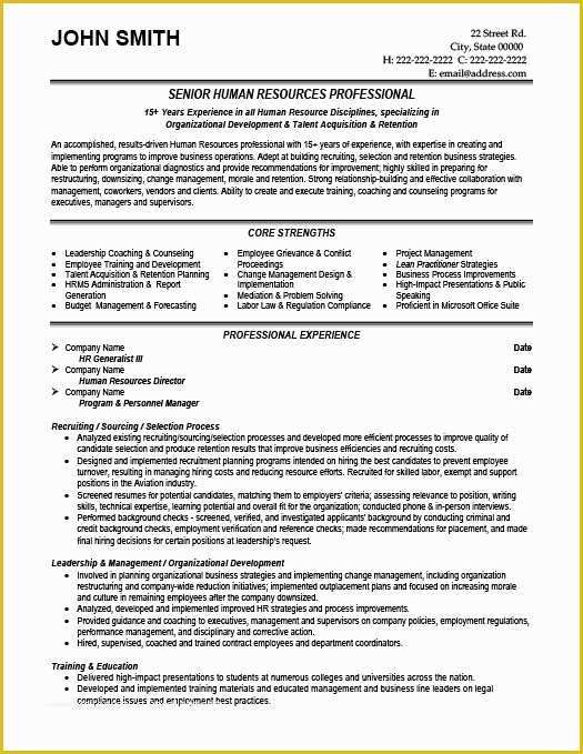 Hr Resume Templates Free Of Senior Hr Professional Resume Template