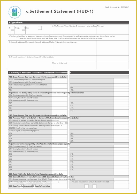 Hud Template Free Of form Hud 1 Settlement Statement Printable Pdf