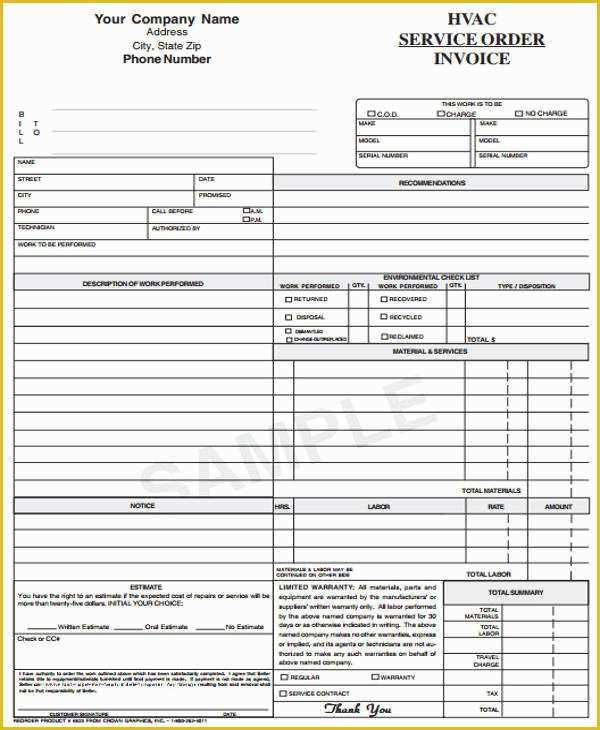 Hvac Service Invoice Template Free