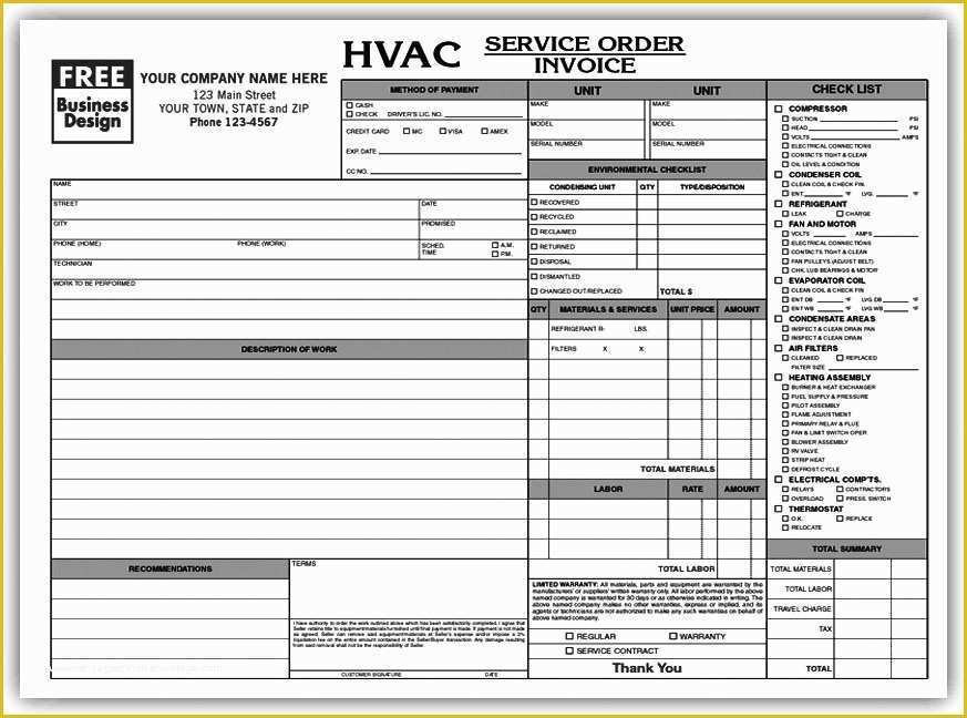 free printable hvac invoice template