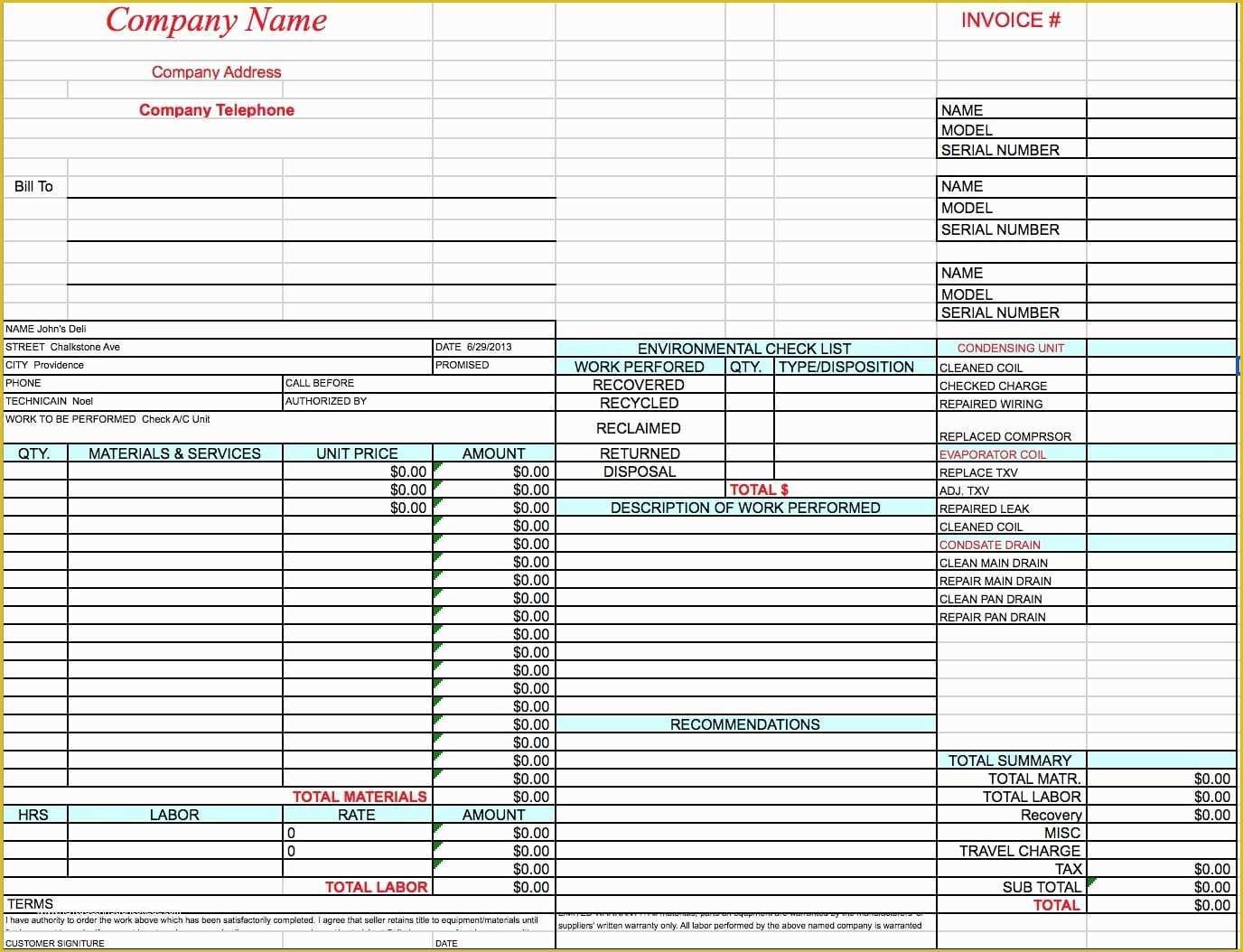 Hvac Service Invoice Template Free Of Free Hvac Invoice Template Excel Pdf