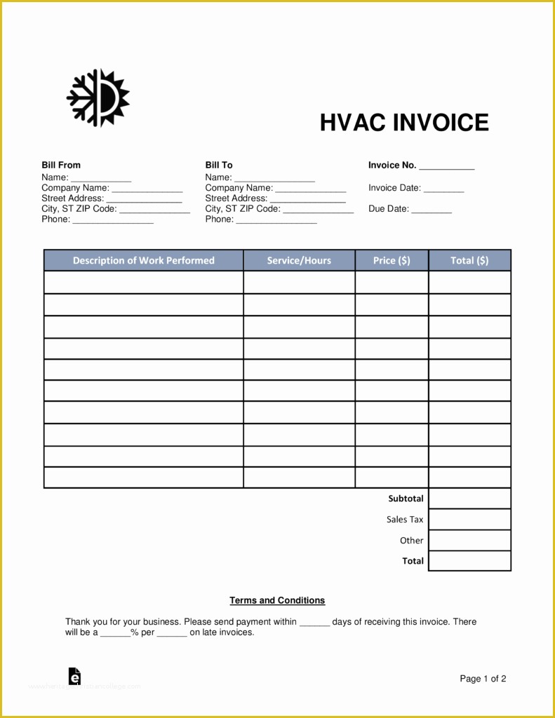 Hvac Service Invoice Template Free Of Free Hvac Invoice Template Word Pdf