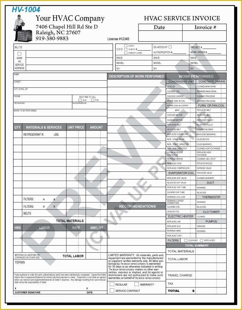 Hvac Service Invoice Template Free Of Hv 1004 Hvac Time & Materials Work order Invoice 2