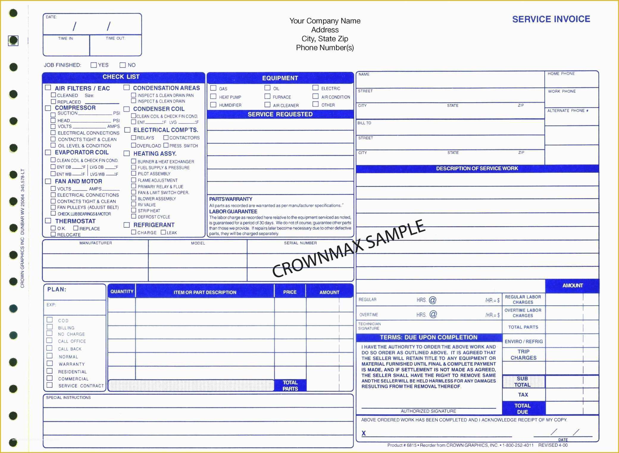 Hvac Service Invoice Template Free Of Hvac Invoice format Template Excel Pany forms Service
