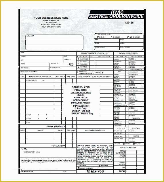 Hvac Service Invoice Template Free