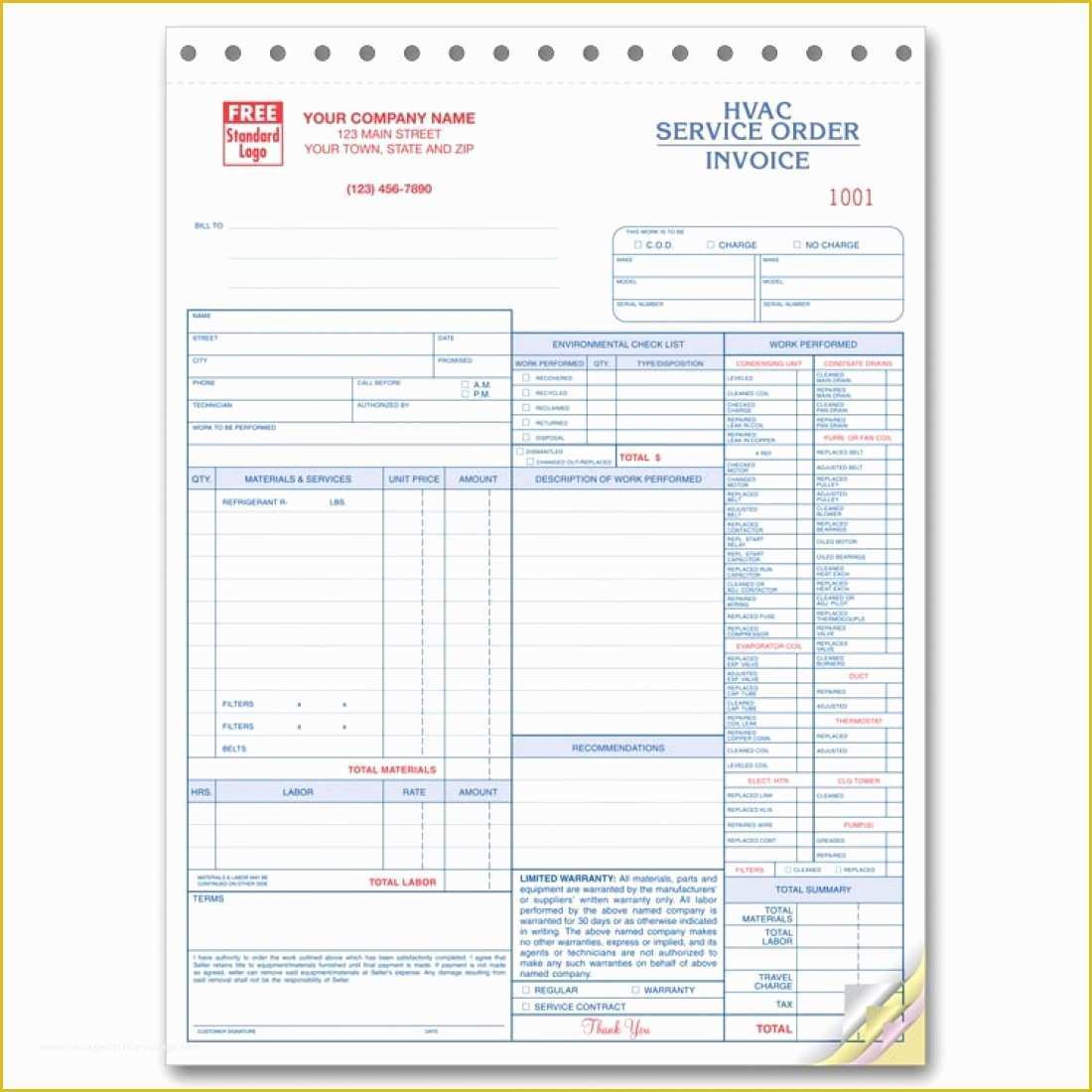 Hvac Service Invoice Template Free Of Hvac Service Invoice forms