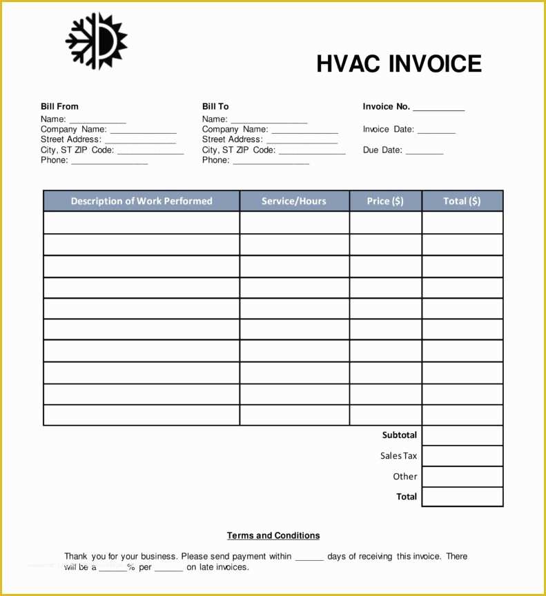 Hvac Service Invoice Template Free