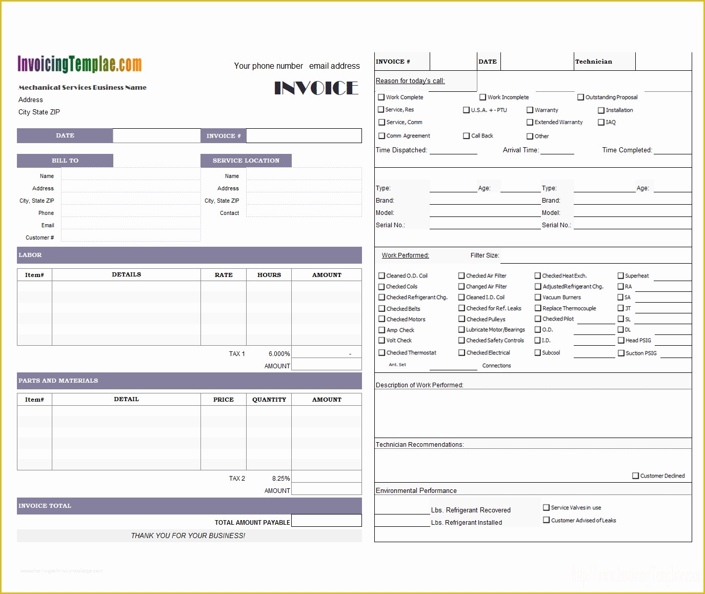 Hvac Service Invoice Template Free Of Invoicing format for Hvac Service