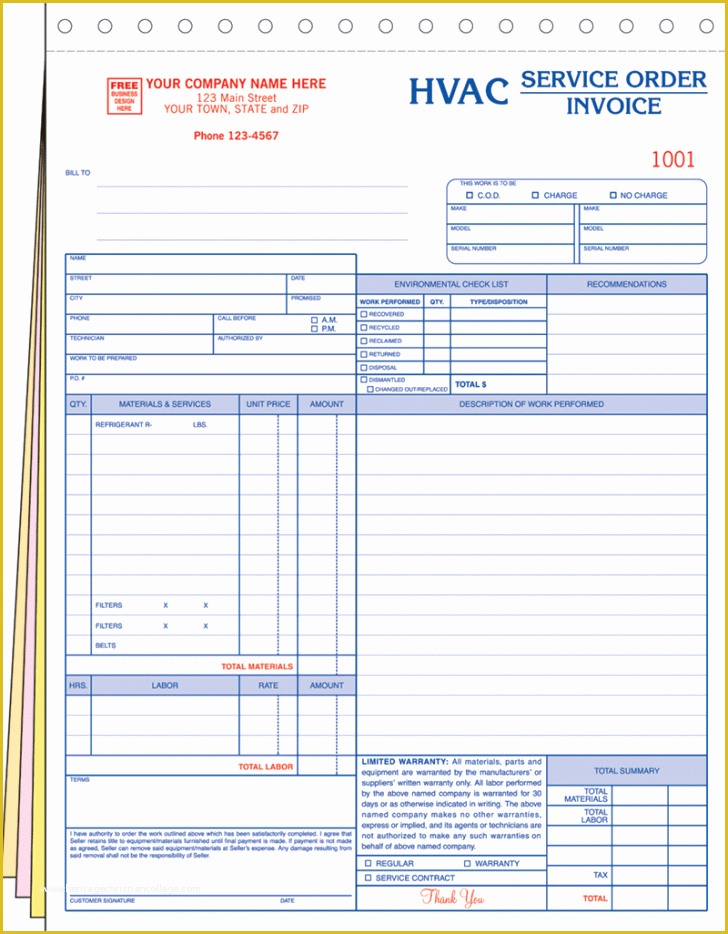 Hvac Service Invoice Template Free Of Template General Contractor Business Plan Template Air