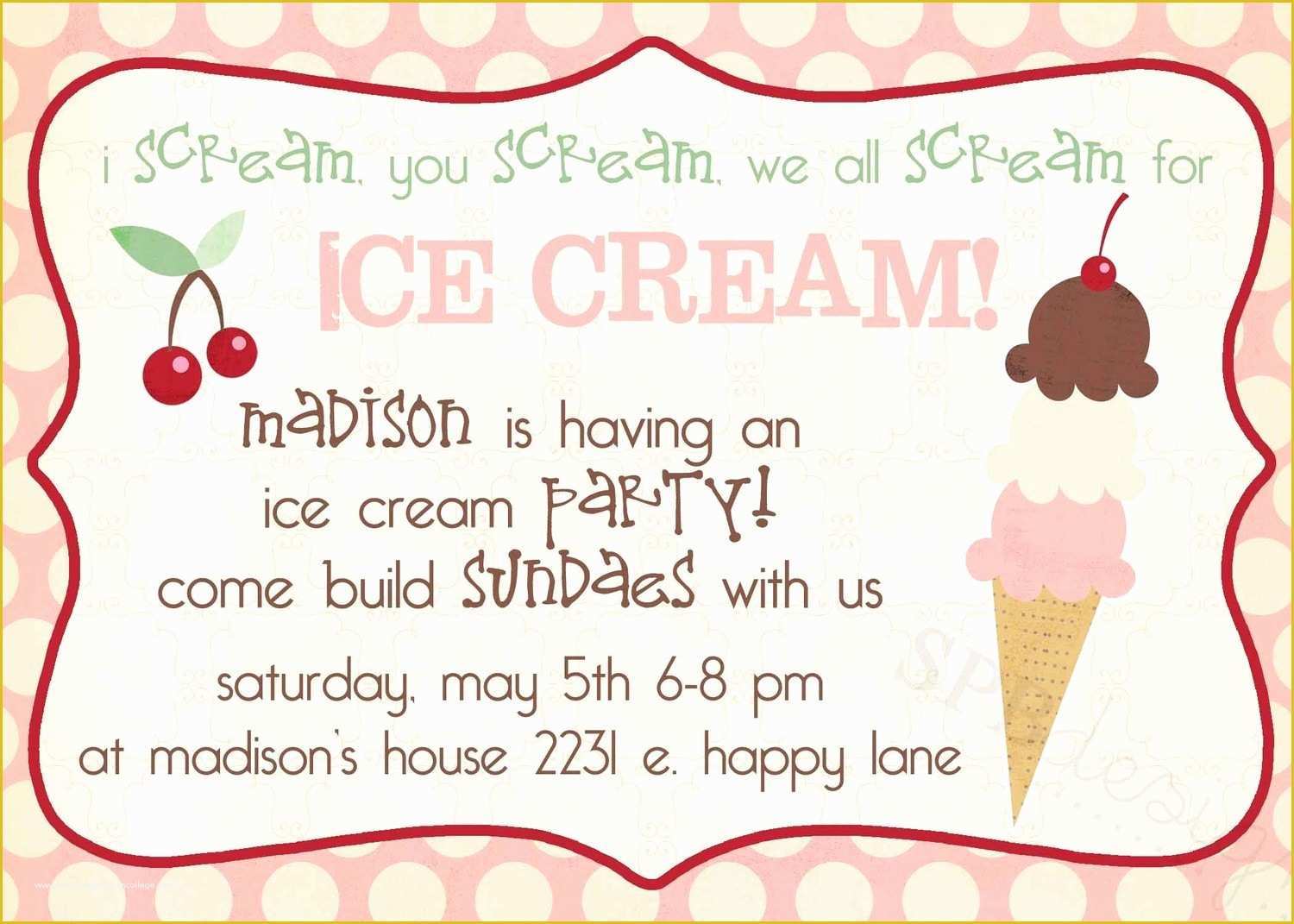 Ice Cream Birthday Invitation Template Free Of Ice Cream Birthday Invitation Any Age