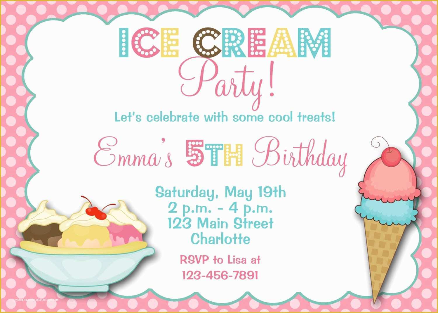 Ice Cream Birthday Invitation Template Free Of Ice Cream Birthday Party Invitation Ice Cream Birthday Ice