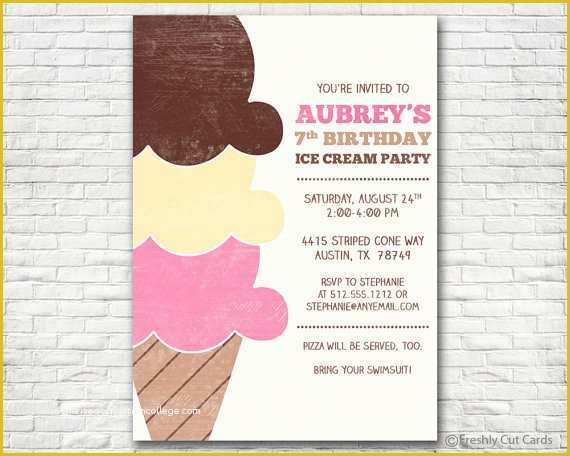 Ice Cream Birthday Invitation Template Free Of Ice Cream Birthday Party Invitation Printable or Printed W