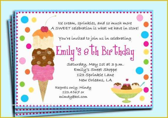 Ice Cream Birthday Invitation Template Free Of Ice Cream Birthday Party Invitation Printable or Printed with