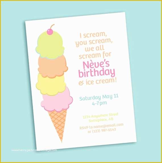 Ice Cream Birthday Invitation Template Free Of Ice Cream Cone Printable Party Invitation for Birthday Baby