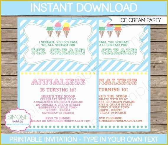 Ice Cream Birthday Invitation Template Free Of Ice Cream Party Invitation Template Birthday Party