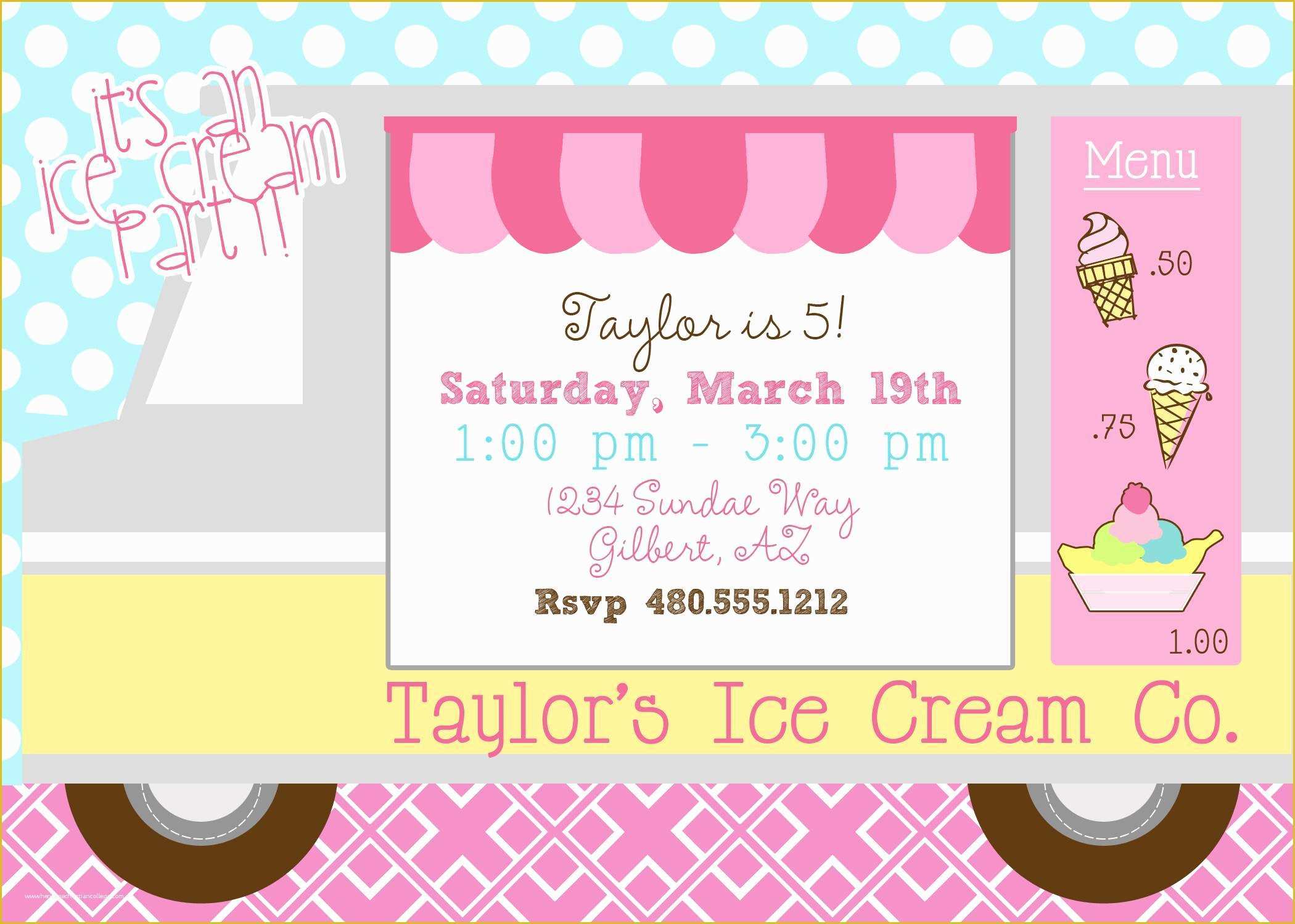 Ice Cream Birthday Invitation Template Free Of Ice Cream Party Invitations