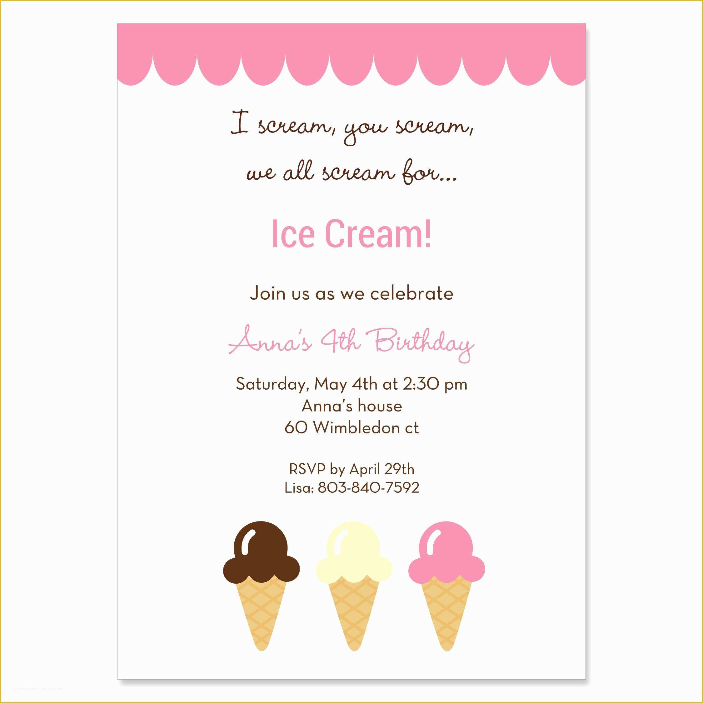 Ice Cream Birthday Invitation Template Free Of Ice Cream Party Invitations