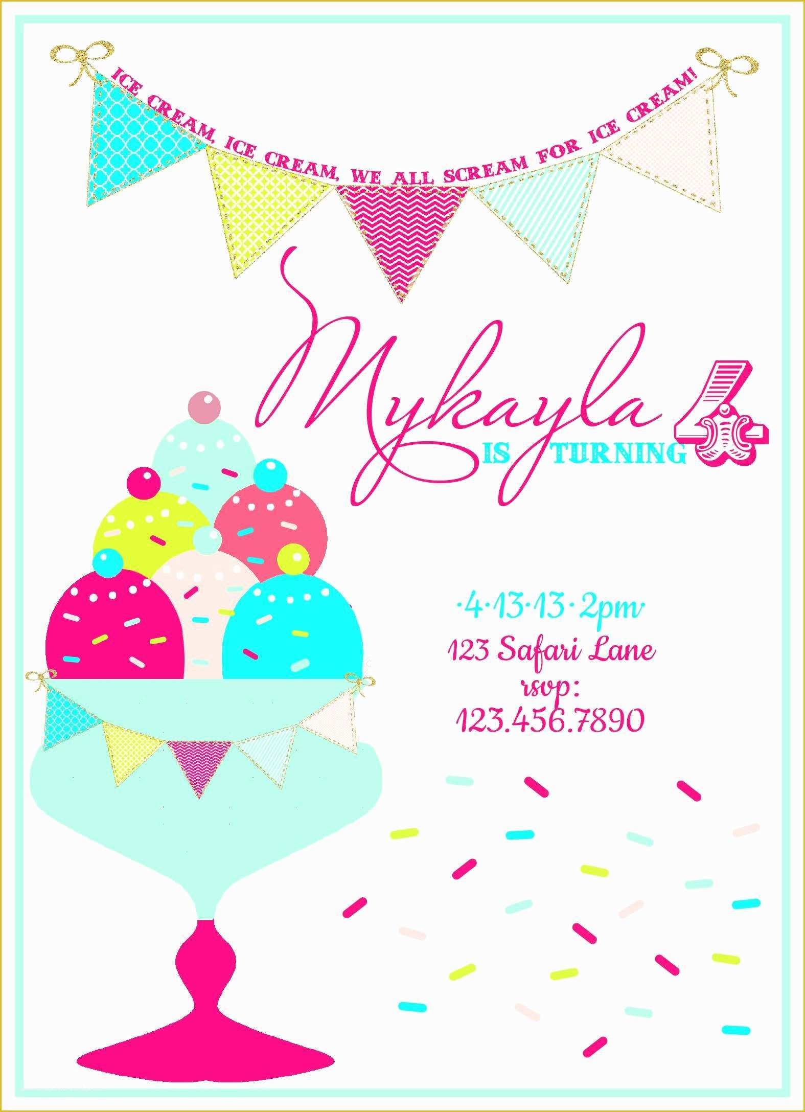 Ice Cream Birthday Invitation Template Free Of Ice Cream Party Invitations