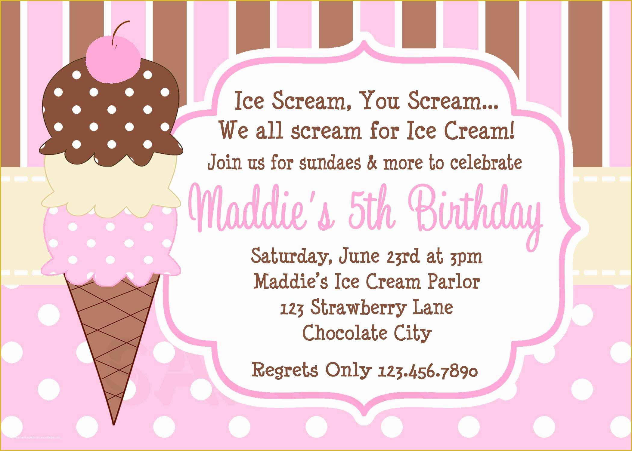 Ice Cream Birthday Invitation Template Free Of Ice Cream Party Invitations