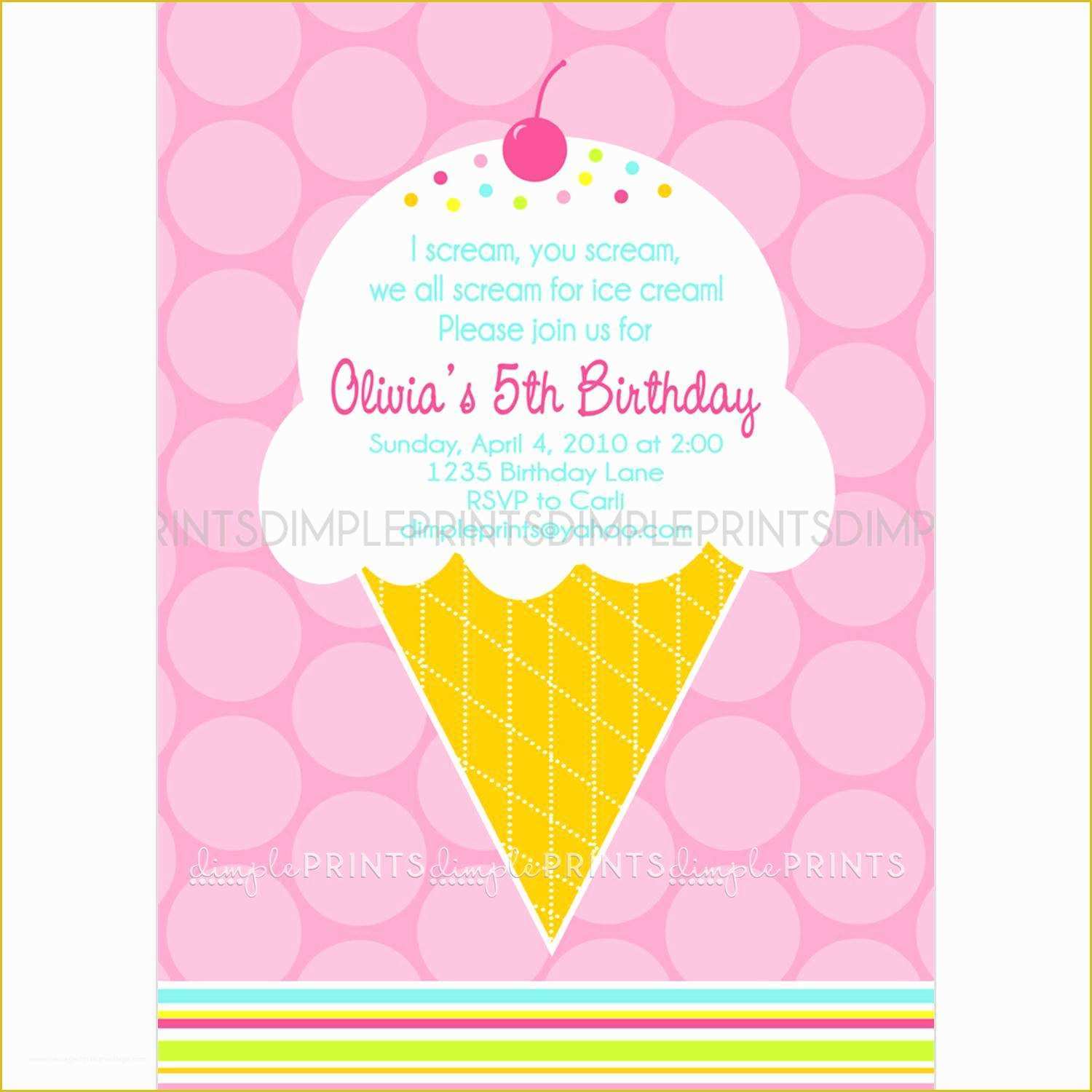 Ice Cream Birthday Invitation Template Free Of Ice Cream Party Invitations
