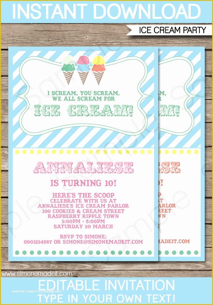 Ice Cream Birthday Invitation Template Free Of Ice Cream Party Invitations Template