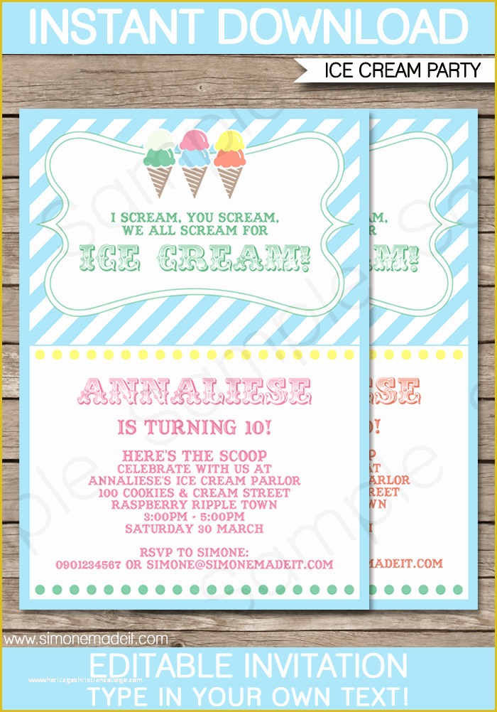 Ice Cream Birthday Invitation Template Free Of Printable Ice Cream Party Invites By Tan Of