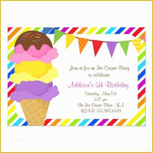 Ice Cream Birthday Invitation Template Free Of Ice Cream Rainbow Birthday Party Invitation